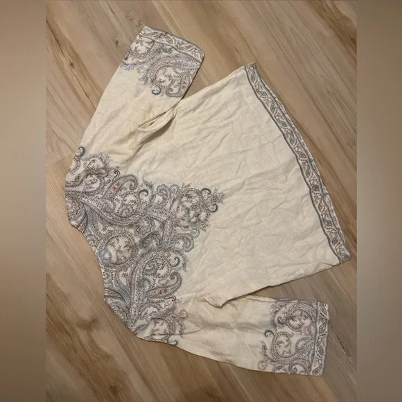 J.Jill Linen Ornate Paisley Tunic Top V
Neck Paisley 3/4 Sleeves Size Small - Picture 3 of 10